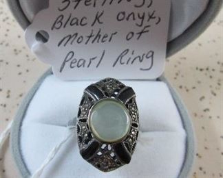 Sterling, Black Onyx, & Mother of Pearl Ring -              Price $35.00