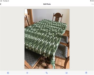 10 piece set $100
5 sage greens tablecloth 69x67. This is a set of high-quality table cloths with beautiful detailed ribbon roses
5 Multi colored sage greens and ivory tablecloth runners 103x15” 