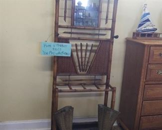 Antique Rattan Hall Tree ($1200.00). Pick up only.
