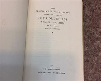 The Golden Ass, Translated by Robert Graves, Penguin Books, 1950. Edition Limited to 2000 copies and signed by the translator. Numbered 1861. In Slipcase. $75.  