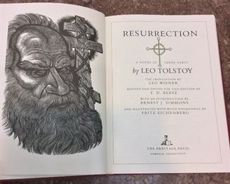 Resurrection A Novel in Three Parts by Leo Tolstoy, Illustrated with Wood Engravings by Fritz Eichenberg, The Heritage Press. In Slipcase. $15. 
