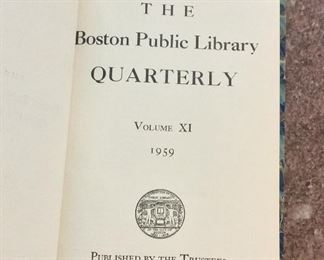 The Boston Public Library Quarterly Volume XI, 1959. $30. 
