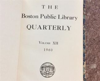 The Boston Public Library Quarterly, Volume XII, 1960. $30. 