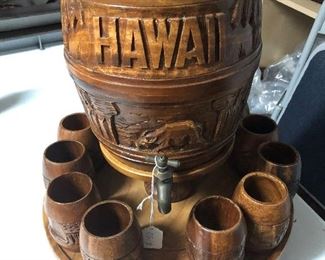 Vintage Hand Carved Keg With Lazy Susan + 12 Carved Cups  $150.00  #HWW13