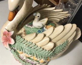 Fitz and Floyd Swan Cookie Jar  $150.00  15''l x 13.5''h  #HWW16