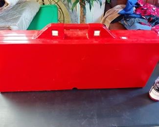 Red Plastic Portable Picnic Table with Attached Seats  $100.00  33.5" x 26"  #HWW59