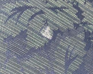 Now $25!  $45-Pair of upholstered high-back chairs in two tones of blue with a leaf pattern design and claw feet. One of the chairs is in poor condition and one is in very good condition. (poor condition chair has a stain on the seat and broken springs in the back) Price is basically, buy one and get the one that needs repair. Chairs each measure 34" arm to arm, seats measure 27"w x 19.5" and the back is 29" tall.