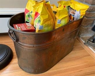 $20 Copper boiler with 6 Duraflame log, one Creosote Buster Log and one Creosote Sweeping Log. Boiler is 22.5" long by 11.5" wide. has some minor dents/sold as-is. 