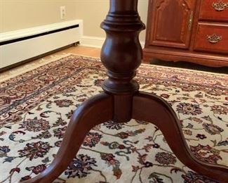 Now $150!  $195 -Very nice large dining room table and six chairs. Approximately 68" x 43" wide with the leaf adding 15" (two leaves measuring 15" each) One noticeable "ding" on the top. (ding measures approximately .75" long by .25" wide) Table is cherrywood with a veneer top and has rounded corners and an inlaid design. 