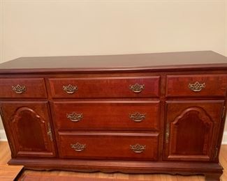$100- Buffet Server. No scratches on top. 5 drawer storage with two cabinets doors for additional storage. Forgot to measure this one- sorry.