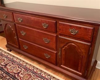 $100 Buffet Server. No scratches on top. 5 drawer storage with two cabinets doors for additional storage. Forgot to measure this one- sorry.