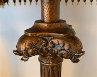 $50-Pair of beautiful decorative lamps with gold/bronze accents and light sage green shades. about 18" tall with the shades measuring approximately 11.75"x9.5"