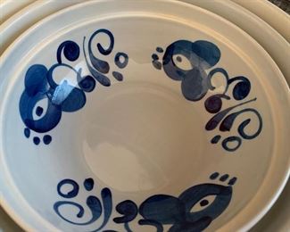 $25- set of Hand-Painted bowls- Lapid- made in Israel. The nesting bowls measure 12", 11", 9.75" and 8.5" and the more shallow larger one measures 12" 