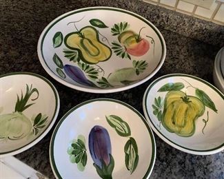 $10- ZRIKE Italy- hand painted salad bowls; one large serving bowl (14") and three individual bowls (8.25")