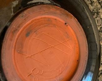 $15- Terracotta Chicken design black and orange bowl. 10.25" no chips. 