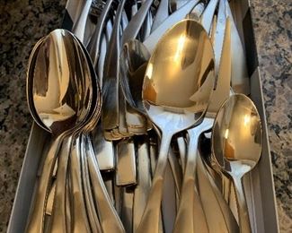 $50- Cambridge Stainless Flatware- 10 knives, 14 salad forks, 12 tablespoons, 25 teaspoons, 12 dinner forks, 1 serving spoon and one serving fork. Perfect for that college student in your life! 