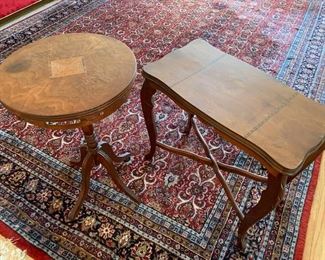 $12 for both- Set of two small inlaid accent tables in as-is condition. If your bored- could be a fun project to refinish them!
