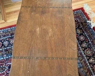 $12 for both- Set of two small inlaid accent tables in as-is condition. If your bored- could be a fun project to refinish them!