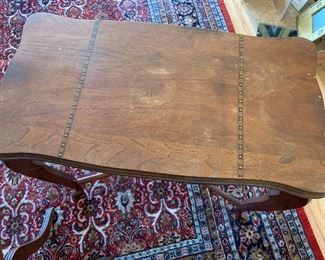 $12 for both- Set of two small inlaid accent tables in as-is condition. If your bored- could be a fun project to refinish them!