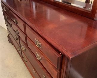 NOW $700!!----$1,200- GORGEOUS king bedroom SET. Includes Furniture by American Drew and features a high boy measuring approximately 7' tall by 38" wide at the bottom and 33.2" wide on the top.  Dresser with large.  mirror includes ten drawers for ample storage measuring 66" long by 19" wide. Also includes a four poster very beautiful bed with a mattress (NO stains) by Spring Air which honestly feels like you are sleeping on a cloud!. Set INCLUDES, sheets, a white comforter, and several pillows and extra blankets. 