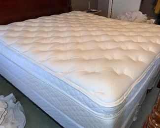 $700.  king bedroom SET. Includes Furniture by American Drew and features a high boy measuring approximately 7' tall by 38" wide at the bottom and 33.2" wide on the top.  Dresser with large.  mirror includes ten drawers for ample storage measuring 66" long by 19" wide. Also includes a four poster very beautiful bed with a mattress (NO stains) by Spring Air which honestly feels like you are sleeping on a cloud!. Set INCLUDES, sheets, a white comforter, and several pillows and extra blankets. 