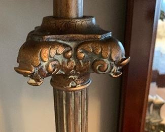 $50 -Pair of beautiful decorative lamps with gold/bronze accents and light sage green shades. about 18" tall with the shades measuring approximately 11.75"x9.5"