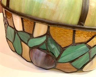 $150- Bent Slag Glass Shad with Leaded Fruit- in excellent condition. About 17" tall by 23" wide. 