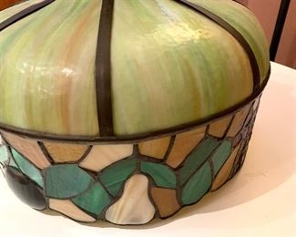 $150- Bent Slag Glass Shad with Leaded Fruit- in excellent condition. About 17" tall by 23" wide. 