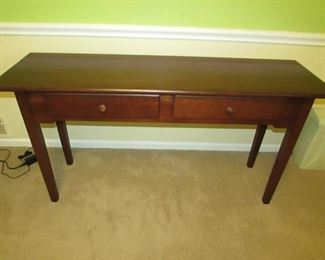 Leisters Furniture Company solid Pennsylvania cherry console table with 2 dovetailed drawers. 54"w X 16"d X 28"h PRICE: $125.00