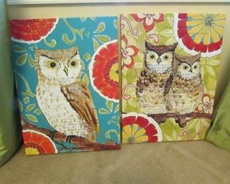 SET OF 2 owl prints on canvas from "Pier 1." 18" x 24" PRICE: $40.00 for set of 2.