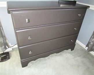 Custom painted 3-drawer dresser with stainless steel hardware. 42"w X 33.5"h X 19"d PRICE: $125.00
