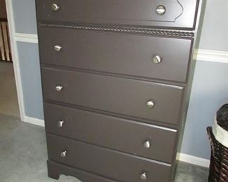 Custom painted 5-drawer chest with stainless steel hardware. 32"w X 44.5"h X 19"d PRICE: $135.00