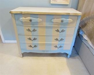 Custom Painted vintage French-style 4-drawer commode/chest. 38"w X 32.5"h X 17"d PRICE: $150.00