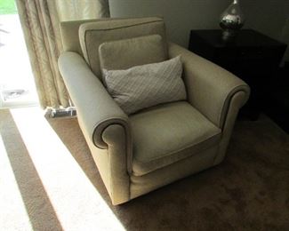 "Calico Corners Custom Furniture" upholstered armchair. 36"w X 34"h X 36"d PRICE: $250.00