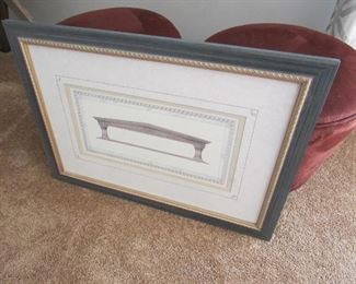 Framed architectural print from Chez-Del Interiors of Akron. 27"w X 19.5"t PRICE: $45.00