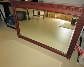 Cherry bathroom vanity beveled mirror with overhead light box. 48"w X 31"h mirror and 48" X 7"h X 6"d light box PRICE for mirror plus light box: $40.00