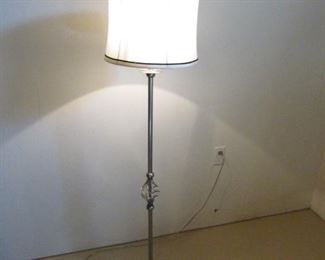 Floor lamp with nickel finish and associated Stiffell shade (base is NOT Stiffell). 12"w X 54"h PRICE: $40.00