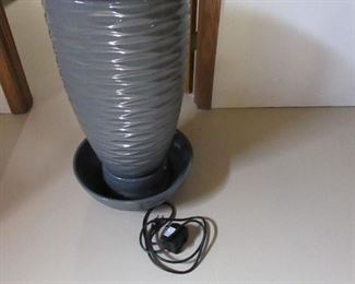 2-piece glazed ceramic fountain. 18"w X 29"h. Has electric pump. PRICE: $60.00