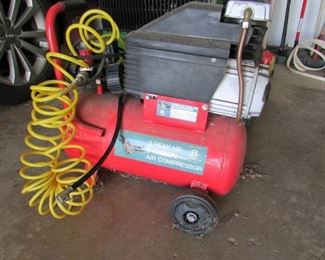 3-horsepower 6-gallon air compressor (wheels as-is) but working! PRICE: $60.00