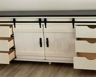 7ft Farmhouse Rustic Media Console 33x84.25x16.5in HxWxD