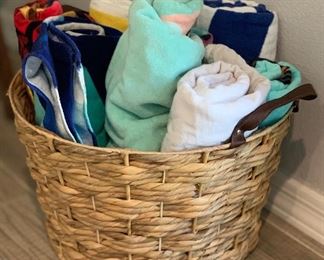 Wicker/Weave Basket of Beach Towels 16in H x 20in Diameter