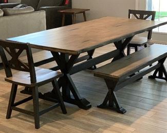 Rustic Farmhouse Trestle Table w/ Chairs & Benches Table: 30.5x40x78in HxWxD