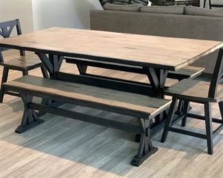 Rustic Farmhouse Trestle Table w/ Chairs & Benches Table: 30.5x40x78in HxWxD
