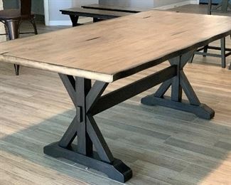 Rustic Farmhouse Trestle Table w/ Chairs & Benches Table: 30.5x40x78in HxWxD