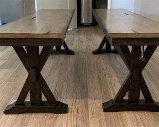 Rustic Farmhouse Trestle Table w/ Chairs & Benches Table: 30.5x40x78in HxWxD