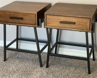 2pc Whalen Furniture Rustic Iron & Wood Nightstands PAIR 24x19x16inH HxWxD
