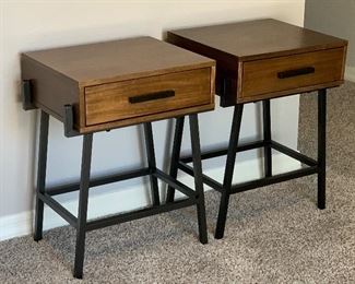 2pc Whalen Furniture Rustic Iron & Wood Nightstands PAIR 24x19x16inH HxWxD