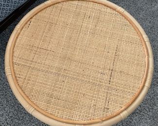2pc Wicker Drum Side Tables PAIR 20in H x 20.5in Diameter