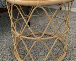 2pc Wicker Drum Side Tables PAIR 20in H x 20.5in Diameter