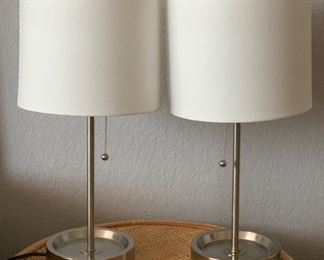 2pc Brushed Steel Table Lamps 19in H x 9in Diameter